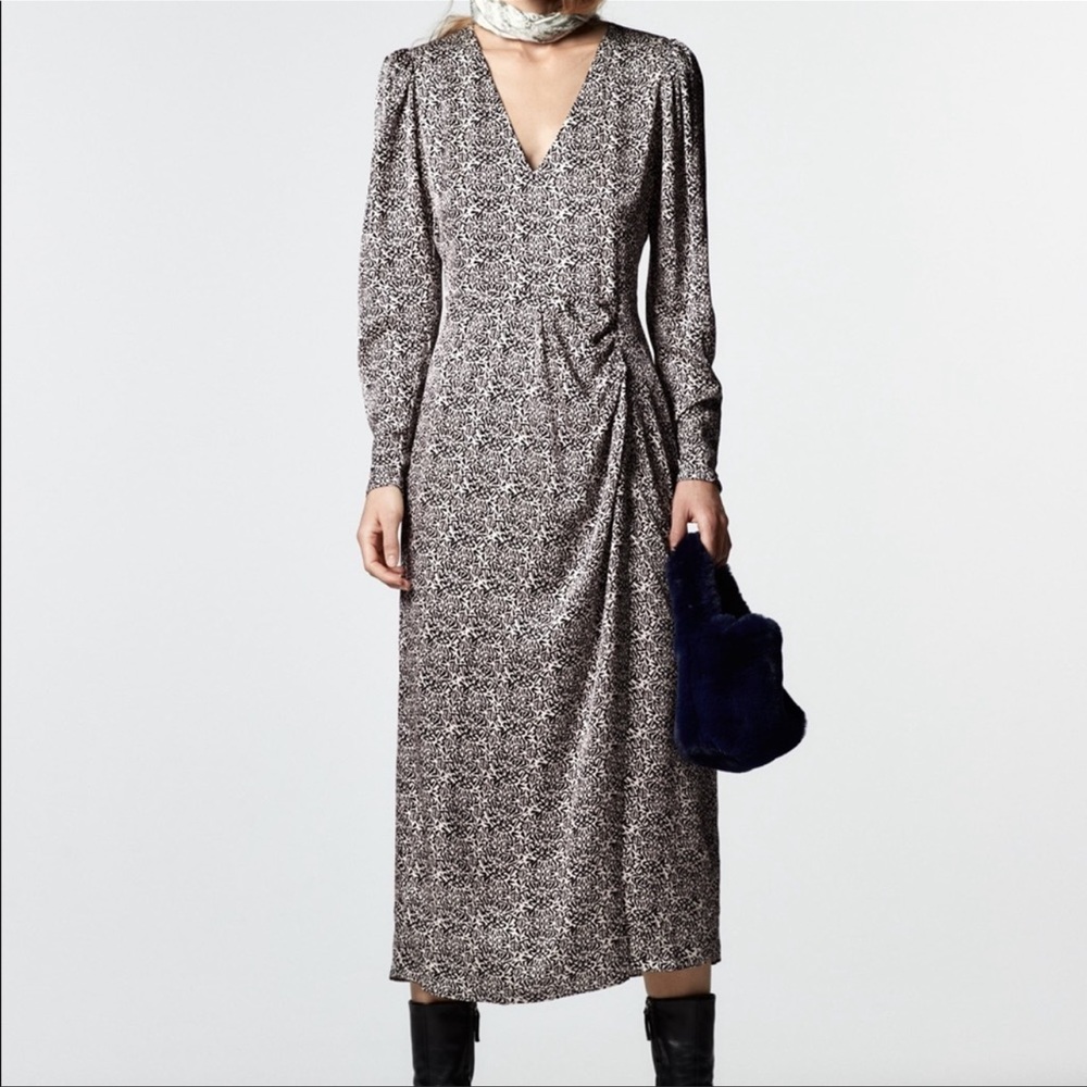 Zara Black And White Printed MIDI Dress XS